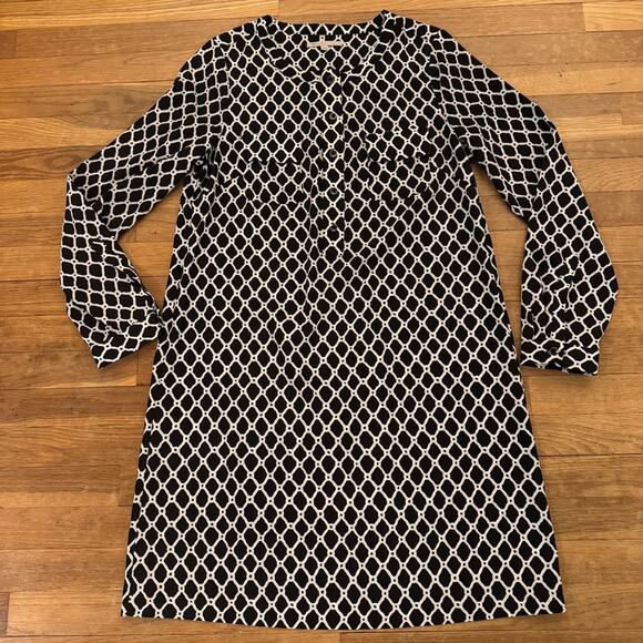 Gap black white long sleeve knee length shift dress size medium M
 b34 - Picture 1 of 4